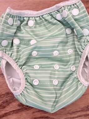 Adjustable Mint Green Kids Swim Diaper Cover with White Stripe Detail